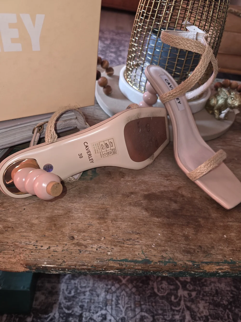 Caverley Blush Pink Braided-Strap Mid Heel Sandals